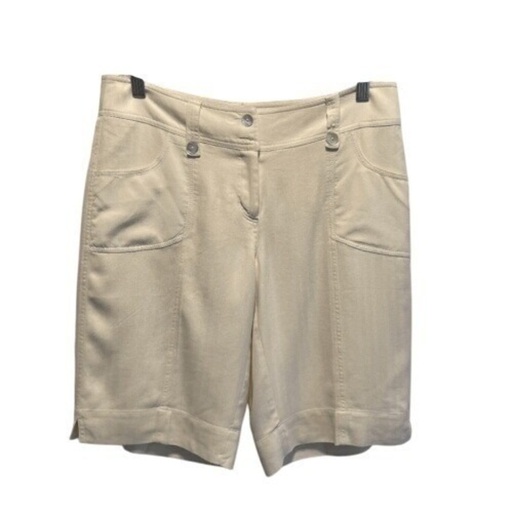 White House Black Market Cream Silk Bermuda Shorts‎ Size 4
